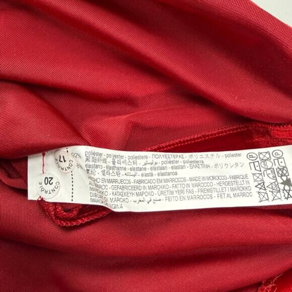 NWT ZARA Velvet Draped Asymmetric Neck Padded Shoulders Mini Dress Sz Medium Red - Picture 14 of 15